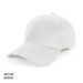 A white organic cotton cap with a curved brim, featuring a logo on the front.