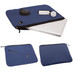A navy laptop sleeve with sections for a mouse, pen, and other accessories, featuring a branded logo.