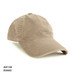 A khaki enzyme washed cap with a curved brim and a logo on the front.