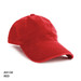 A red enzyme washed cap with a curved visor and an adjustable strap at the back. It features a logo.