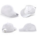 A white unstructured cap featuring a curved brim and an adjustable back strap. It has a logo on the side.