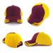 A maroon and yellow mesh knit cap with a structured design and a branded logo.
