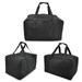 A black duffle bag with multiple angles, featuring sturdy handles and a zippered compartment. It has a logo.