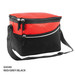 A red and grey cooler bag with a black base, featuring zippers and a shoulder strap. Includes a logo.
