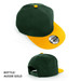 A green cap with a yellow peak and a logo. The cap has a snapback closure.