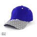A cap in royal blue with a patterned grey peak, featuring a logo on the front.