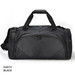 A black duffle bag with multiple compartments, a removable shoulder strap, and a sturdy handle.