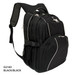 A black backpack with multiple compartments, zippers, and a logo, designed for practical use.