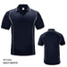 A navy and white polo shirt with short sleeves and contrasting piping. Features a logo on the front.