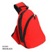 A red and black Sennet Slingpack with zippered compartments and a padded shoulder strap. It features a logo.