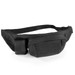 A black waist bag featuring multiple compartments and a logo, with an adjustable strap for a comfortable fit.