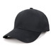 A black cotton cap with a curved brim, featuring a logo on the front.