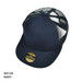 A navy blue snapback cap with a mesh backside and a logo on the front.