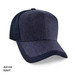 A navy cap with a structured design and mesh panels, featuring a logo on the front.