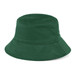 A green bucket hat with a wide brim and a simplistic design. It features a logo on the side.