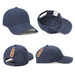 A navy cap featuring a branded logo, with views of the front, back, and inside.