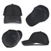 A black cap featuring ventilation holes and a curved peak, showcasing multiple angles of the design.