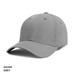 A grey cap with a structured design and a curved brim, featuring a logo on the front.