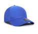 A blue cap made from 100% polyester fabric, featuring a sleek design and a logo on the front.