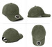 An olive green unstructured cap featuring a round logo, displayed from multiple angles.