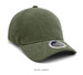 A khaki green unstructured cap with a curved brim and a logo on the front.