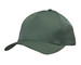 A green twill cap with a rounded crown and a curved brim, featuring a logo.