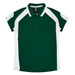 A green and white polo shirt featuring a logo, designed for women's wear.