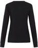 A black long-sleeve tee shirt for ladies, featuring a simple design and a rear view with long sleeves.
