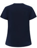 A navy blue ladies' premium cotton short sleeve tee shirt featuring a round neckline and a simple, clean design.