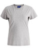 A grey premium cotton short-sleeve tee shirt for women, featuring a round neckline and a simple design.