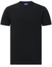 A black premium cotton short sleeve T-shirt with a tag and a logo on the neckline.