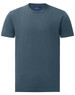 A men's premium cotton short-sleeve tee shirt in a dark blue colour, featuring a logo on the label.