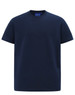 A navy blue men's premium cotton short-sleeve T-shirt, featuring a simple design and logo.