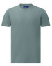 A short-sleeve tee shirt in a muted green with a round neckline and a subtle logo.