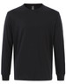 A black long-sleeve t-shirt made of premium cotton with a round neckline and a logo on the tag.