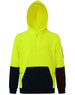 Hi-Vis two-tone fleece hoodie in bright yellow with navy and maroon accents, featuring a hood and front pocket.