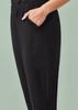 Black women's jogger scrub pant with a side pocket, featuring an elastic waistband.
