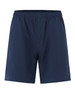 Unisex navy shorts made from mercerised cotton, featuring an elastic waistband and a simple design.