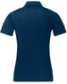 A navy blue ladies' sustainable jacquard knit short sleeve polo shirt with a plain back and a collar.