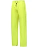 Lightweight nylon waterproof rain pants in bright yellow. Features an elastic waistband and a drawstring for adjustment.