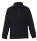 A black polar fleece pullover featuring a half-zip design and a collar. It has a logo on it.