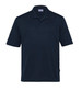 A navy blue men's polo shirt with short sleeves and a collar, featuring a logo.