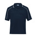 A navy blue men's polo shirt with white accent lines and a collar. It features a branded logo.