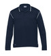 A navy long sleeve polo shirt with contrasting white piping and a logo on the chest.