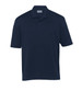A navy blue polo shirt featuring a collar and short sleeves, with a logo on the chest.