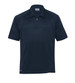 A dark navy men's polo shirt with a zip collar, featuring a logo on the side. Ideal for active wear.