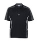 A black polo shirt featuring white accents and a logo, designed for comfort and style.