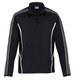 A black zip pullover with reflective white detailing, featuring long sleeves and a stand-up collar.