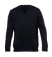A black merino wool detailed Vee pullover for men, featuring long sleeves and a V-neck design.