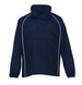 A navy Nylon Jac Pac jacket featuring a half-zip front and elastic cuffs. It has a logo on the front.